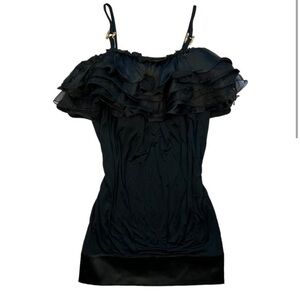 2000's vintage Roberto Cavalli black ruffled mini dress